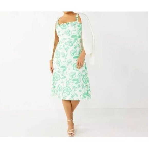 Draper James RSVP Dress Womens 12 Green Floral Midi Square Neck Cottagecore - Picture 1 of 8